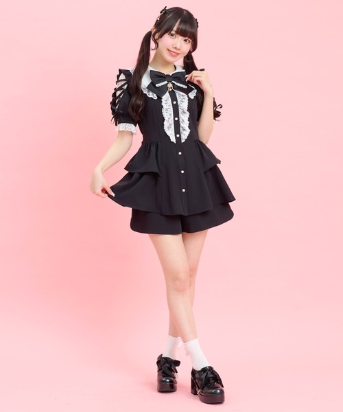 Secret Honey(シークレットハニー)の「ロングポイントカラーショルダー半袖セットアップ(セットアップ・レディース・ピンク/ブラック系その他/ブラック・MEDIUM)」の4枚目の写真