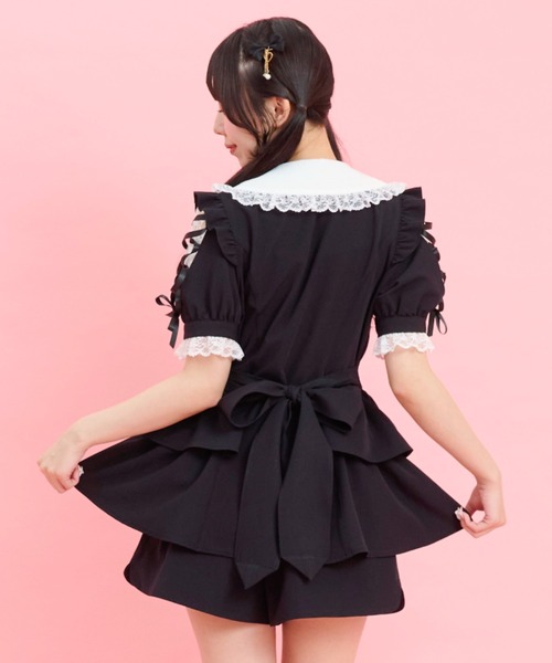 Secret Honey(シークレットハニー)の「ロングポイントカラーショルダー半袖セットアップ(セットアップ・レディース・ピンク/ブラック系その他/ブラック・MEDIUM)」の5枚目の写真