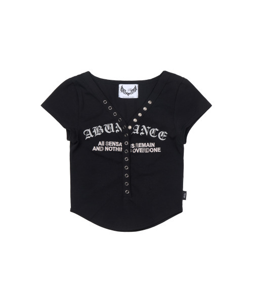 GILAARCHIVE(ギラアーカイブ)の「LETTERING BUTTON CROP T-SHIRTS_BLACK(Tシャツ/カットソー・レディース・その他・FREE)」の5枚目の写真