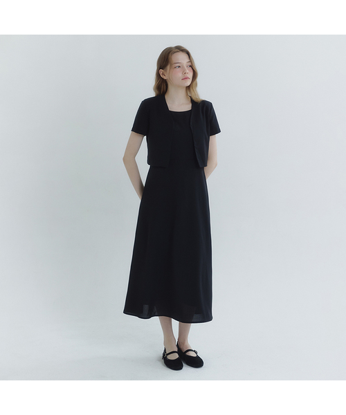 MICANE(ミケーネ)の「ロリジャケット-フレアドレスセットアップ(ワンピース・レディース・ブラック/ベージュ・SMALL/MEDIUM/LARGE/X-LARGE/XX-LARGE)」の2枚目の写真