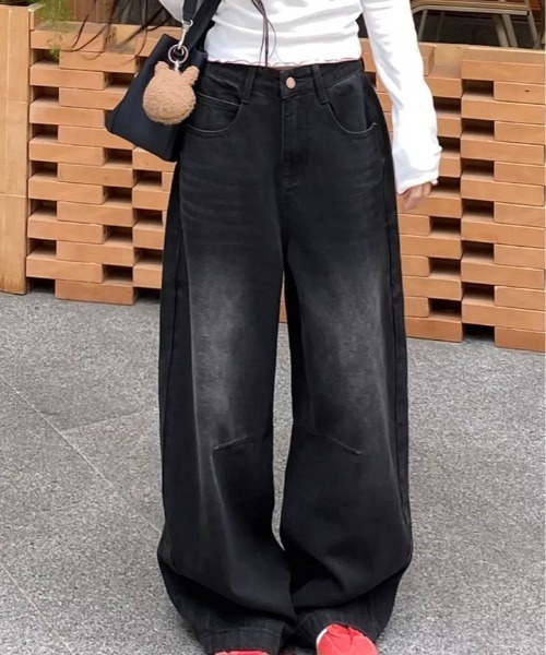 kirakiraShop(キラキラショップ)の「バレル レッグ ウォッシュ デニムパンツ(デニムパンツ・レディース・ブラック・XL/L/M/S)」の6枚目の写真