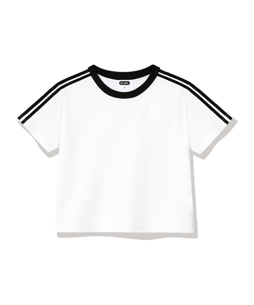 BASIC LABEL（ベーシックラベル）の「Wesley Semi-crop track short-sleeved T-shirt 6 Color [BLSE_6001]（Tシャツ/カットソー・レディース・スカイブルー/ベージュ/ネイビー/ピンク/アイボリー系1/アイボリー系2・1）」の3枚目の写真