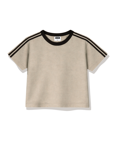 BASIC LABEL（ベーシックラベル）の「Wesley Semi-crop track short-sleeved T-shirt 6 Color [BLSE_6001]（Tシャツ/カットソー・レディース・スカイブルー/ベージュ/ネイビー/ピンク/アイボリー系1/アイボリー系2・1）」の2枚目の写真