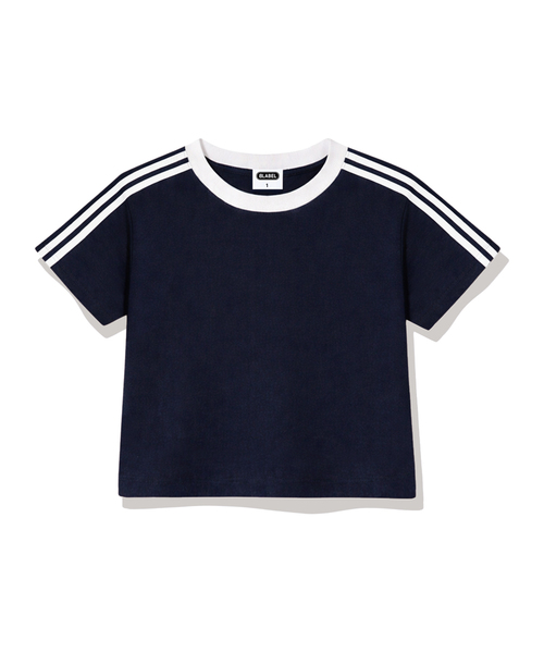 BASIC LABEL（ベーシックラベル）の「Wesley Semi-crop track short-sleeved T-shirt 6 Color [BLSE_6001]（Tシャツ/カットソー・レディース・スカイブルー/ベージュ/ネイビー/ピンク/アイボリー系1/アイボリー系2・1）」の5枚目の写真