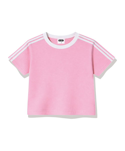 BASIC LABEL（ベーシックラベル）の「Wesley Semi-crop track short-sleeved T-shirt 6 Color [BLSE_6001]（Tシャツ/カットソー・レディース・スカイブルー/ベージュ/ネイビー/ピンク/アイボリー系1/アイボリー系2・1）」の6枚目の写真