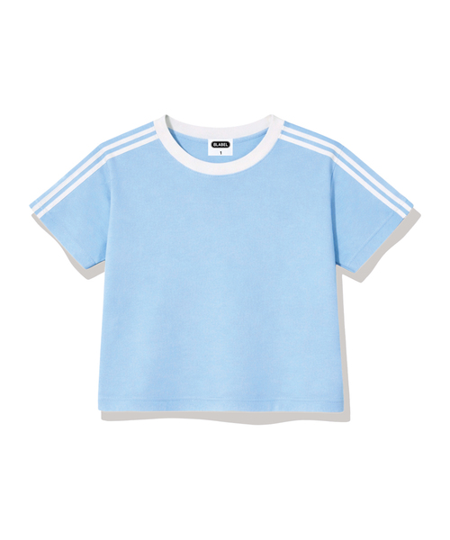 BASIC LABEL（ベーシックラベル）の「Wesley Semi-crop track short-sleeved T-shirt 6 Color [BLSE_6001]（Tシャツ/カットソー・レディース・スカイブルー/ベージュ/ネイビー/ピンク/アイボリー系1/アイボリー系2・1）」の4枚目の写真