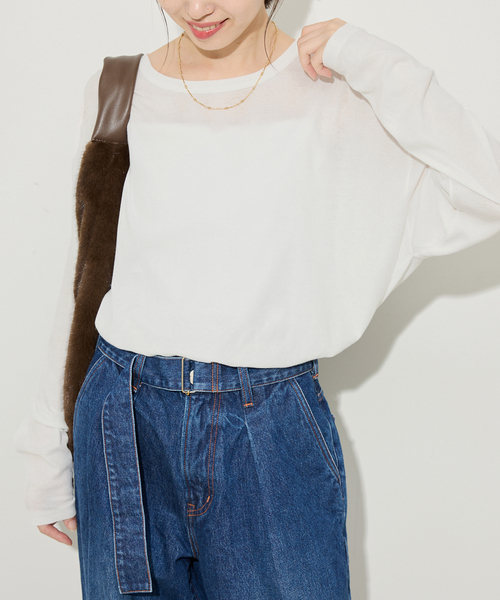 SLOBE IENA(スローブイエナ)の「《追加3》miller/ミラー SLOBE別注 シアードルマンロンTEE(Tシャツ/カットソー・レディース・ピンク/ホワイト/ネイビー・FREE)」の18枚目の写真