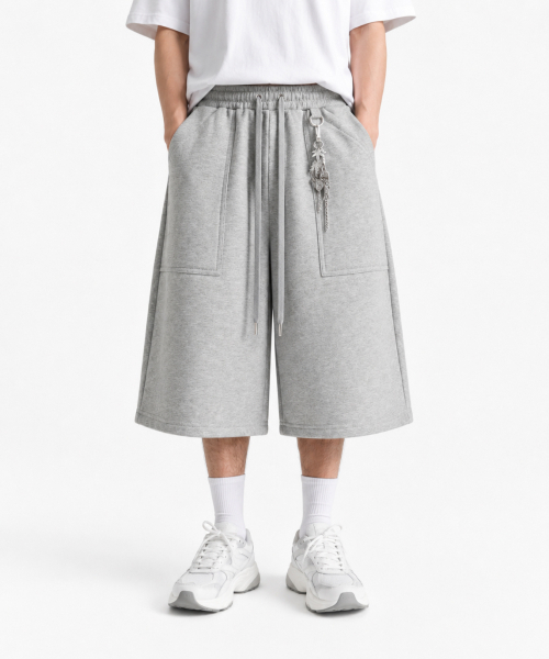 LENGAGEMENT(ランガージュマン)の「Wide Fatigue Bermuda Sweat Shorts (Grey)(その他パンツ・レディース・グレー・1/2)」の1枚目の写真