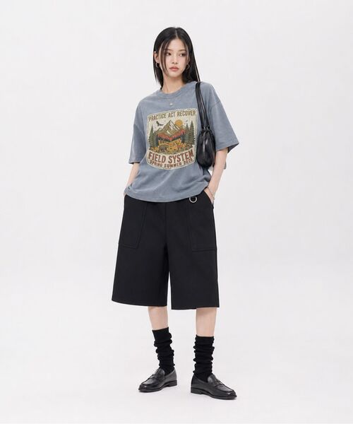 LENGAGEMENT(ランガージュマン)の「Wide Fatigue Bermuda Sweat Shorts (Grey)(その他パンツ・レディース・グレー・1/2)」の11枚目の写真