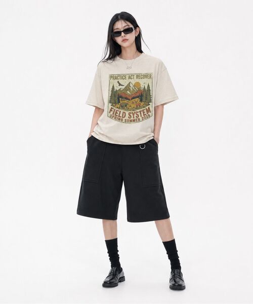 LENGAGEMENT(ランガージュマン)の「Wide Fatigue Bermuda Sweat Shorts (Grey)(その他パンツ・レディース・グレー・1/2)」の13枚目の写真