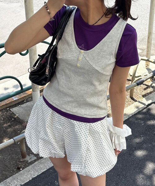 CIAOPANIC（チャオパニック）の「星ボタンヘンリータンクトップ（キャミソール・レディース・ブラウン/レッド/グレー・FREE）」の7枚目の写真