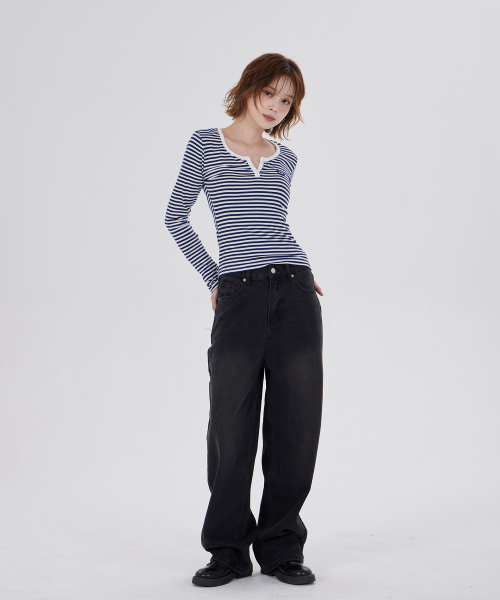 DYSFUNCT(ディスファンクト)の「STRIPE ROUND EMBROIDER T-SHIRT(NAVY)(Tシャツ/カットソー・レディース・その他・FREE)」の2枚目の写真