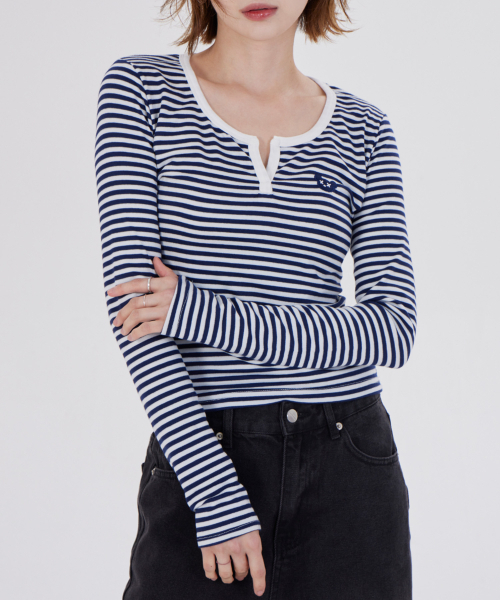 DYSFUNCT(ディスファンクト)の「STRIPE ROUND EMBROIDER T-SHIRT(NAVY)(Tシャツ/カットソー・レディース・その他・FREE)」の3枚目の写真