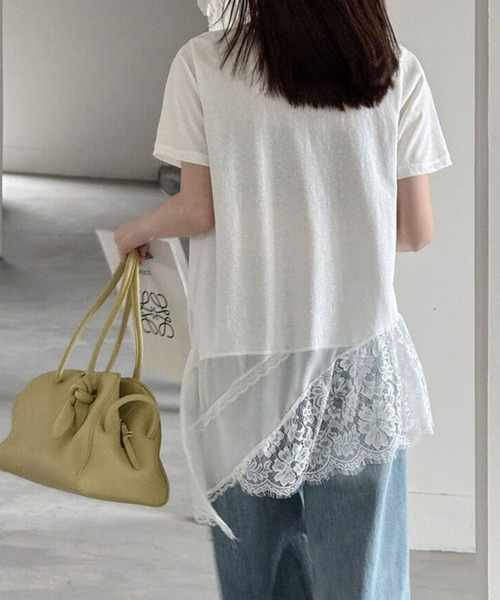 yuue' ( wear )（ユーイ）の「Vネックレースレイヤードチュニック半袖Tシャツ/ミニワンピース（Tシャツ/カットソー・レディース・ブラック/ホワイト・FREE）」の19枚目の写真