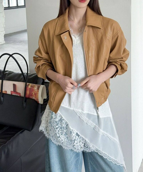 yuue' ( wear )（ユーイ）の「Vネックレースレイヤードチュニック半袖Tシャツ/ミニワンピース（Tシャツ/カットソー・レディース・ブラック/ホワイト・FREE）」の16枚目の写真