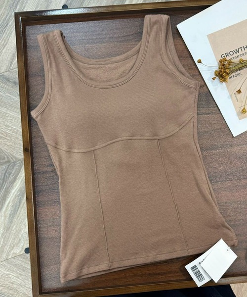 Lace Ladies(レースレディース)の「ソリッドカラー ラウンドネック カップ付き ノーマル タンクトップ(タンクトップ・レディース・ブラック/グレイッシュベージュ/グレー/アイボリー・FREE)」の4枚目の写真
