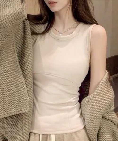 Lace Ladies(レースレディース)の「ソリッドカラー ラウンドネック カップ付き ノーマル タンクトップ(タンクトップ・レディース・ブラック/グレイッシュベージュ/グレー/アイボリー・FREE)」の1枚目の写真