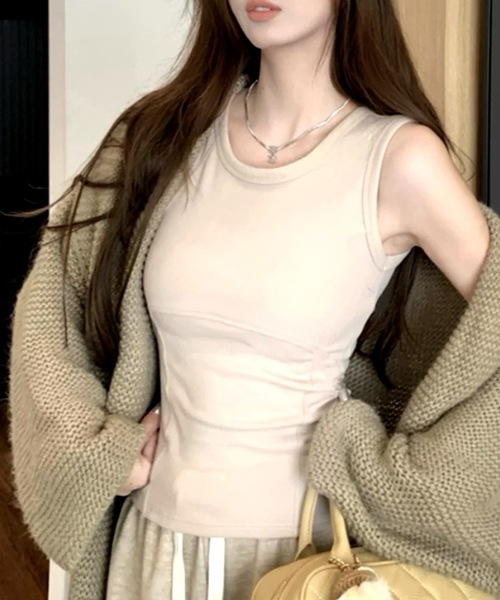 Lace Ladies(レースレディース)の「ソリッドカラー ラウンドネック カップ付き ノーマル タンクトップ(タンクトップ・レディース・ブラック/グレイッシュベージュ/グレー/アイボリー・FREE)」の7枚目の写真