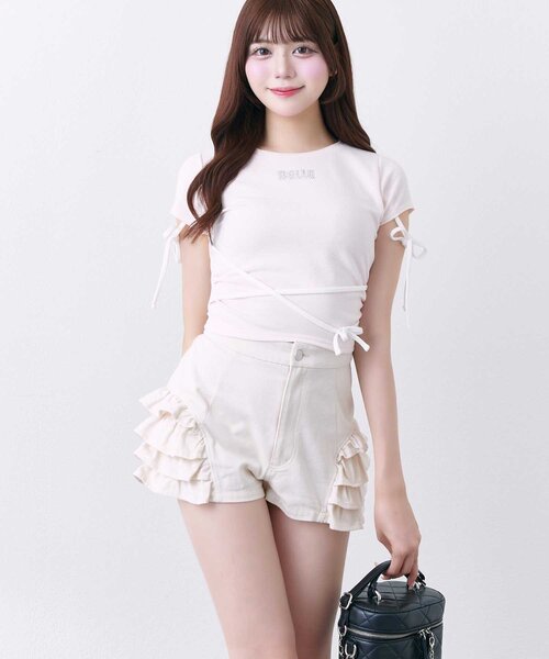 OLIVE des OLIVE(オリーブデオリーブ)の「【Belle Charme】Frill Docking Short Pants(その他パンツ・レディース・ブラック/アイボリー・FREE)」の5枚目の写真