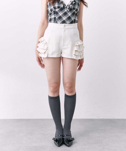 OLIVE des OLIVE(オリーブデオリーブ)の「【Belle Charme】Frill Docking Short Pants(その他パンツ・レディース・ブラック/アイボリー・FREE)」の8枚目の写真