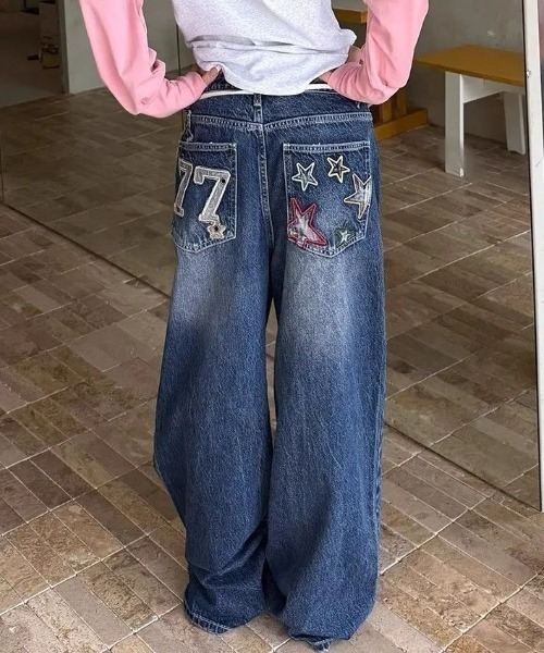 Vipoa（ヴィポア）の「American star patch wide denim（デニムパンツ・レディース・ブルー系その他・LARGE/MEDIUM）」の9枚目の写真