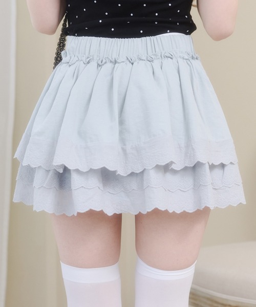 Rmine（アールマイン）の「コットンレース ３段フリル ミニスカート（スカパン付き）（スカート・レディース・ブルー/ブラック/ホワイト・SMALL）」の4枚目の写真