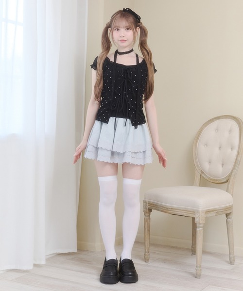 Rmine（アールマイン）の「コットンレース ３段フリル ミニスカート（スカパン付き）（スカート・レディース・ブルー/ブラック/ホワイト・SMALL）」の10枚目の写真