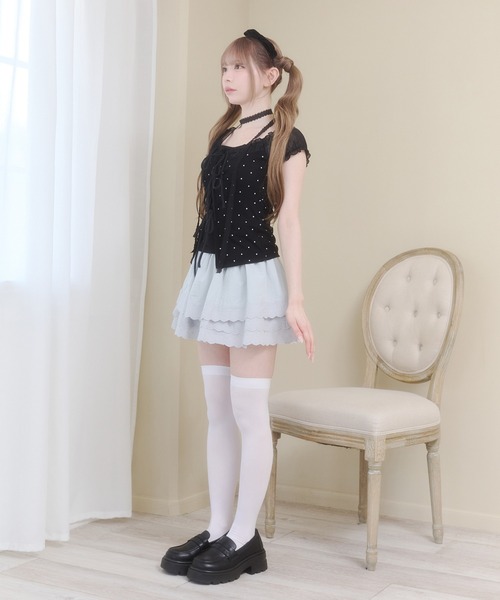 Rmine（アールマイン）の「コットンレース ３段フリル ミニスカート（スカパン付き）（スカート・レディース・ブルー/ブラック/ホワイト・SMALL）」の9枚目の写真
