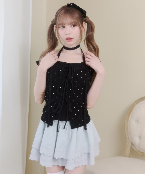 Rmine（アールマイン）の「コットンレース ３段フリル ミニスカート（スカパン付き）（スカート・レディース・ブルー/ブラック/ホワイト・SMALL）」の12枚目の写真