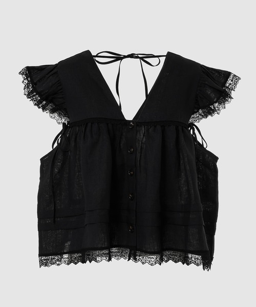 GANNI(ガニー)の「Light Linen Angel Sleeve Blouse(シャツ/ブラウス・レディース・ブラック・36/38)」の1枚目の写真