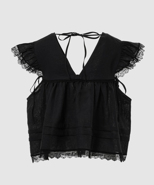 GANNI(ガニー)の「Light Linen Angel Sleeve Blouse(シャツ/ブラウス・レディース・ブラック・36/38)」の2枚目の写真