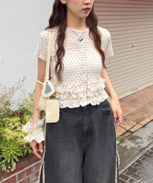 w closet | 半袖ドットレースフリルカーディガン 夏服(Tシャツ/カットソー)