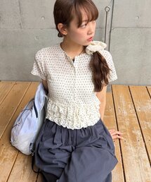 w closet | 半袖ドットレースフリルカーディガン　夏服(Tシャツ/カットソー)