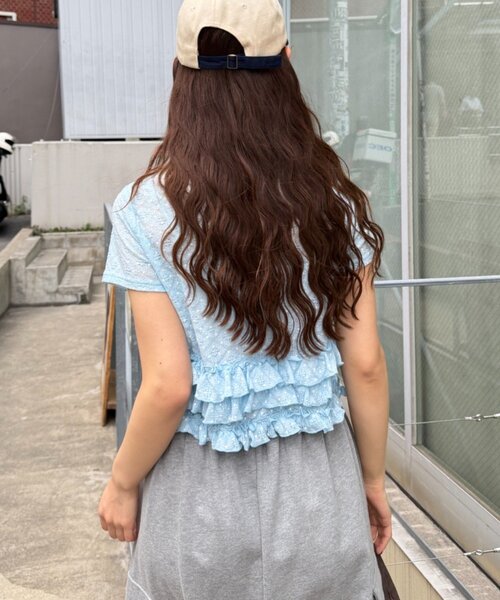 w closet(ダブルクローゼット)の「半袖ドットレースフリルカーディガン 夏服(Tシャツ/カットソー・レディース・アイボリー/ブルー/ピンク/ブラック・FREE)」の20枚目の写真