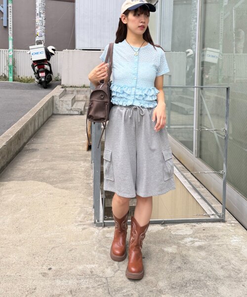 w closet(ダブルクローゼット)の「半袖ドットレースフリルカーディガン 夏服(Tシャツ/カットソー・レディース・アイボリー/ブルー/ピンク/ブラック・FREE)」の21枚目の写真
