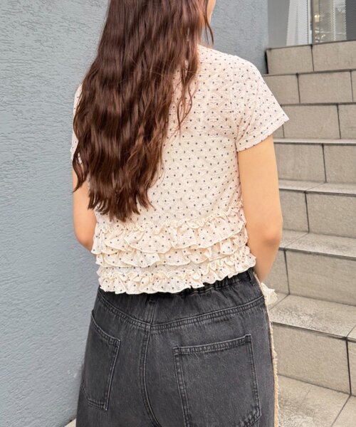 w closet(ダブルクローゼット)の「半袖ドットレースフリルカーディガン 夏服(Tシャツ/カットソー・レディース・アイボリー/ブルー/ピンク/ブラック・FREE)」の21枚目の写真