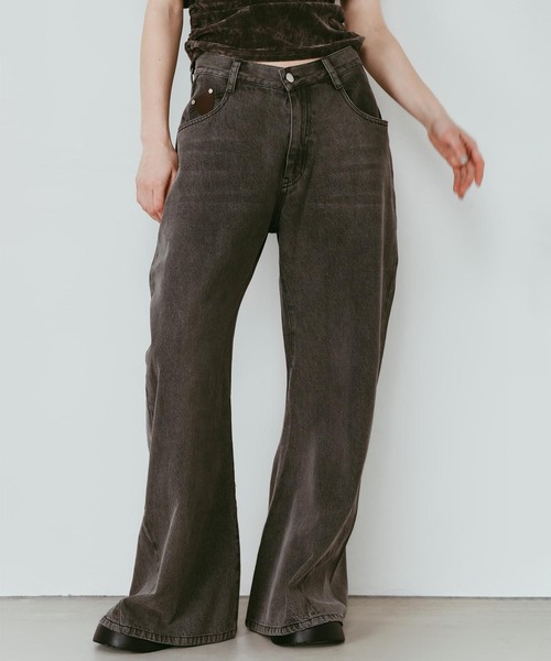 Knuth Marf(クヌースマーフ)の「Knuth Marf / クヌースマーフ wide bell-bottom denim pants(デニムパンツ・レディース・グレー/ブラウン・SMALL/X-SMALL)」の9枚目の写真