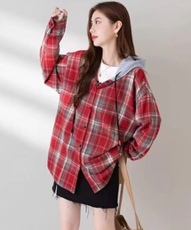 ゆるダボ感が今っぽい♪フード付きチェックトップス