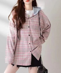 ゆるダボ感が今っぽい♪フード付きチェックトップス