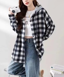 ゆるダボ感が今っぽい♪フード付きチェックトップス