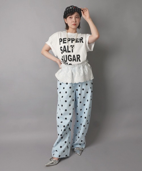 SPINNS(スピンズ)の「裏毛ワイドパンツ/ドット柄/韓国ガーリー(スウェットパンツ・レディース・ネイビー/サックスブルー/グレー・ONESIZE)」の17枚目の写真