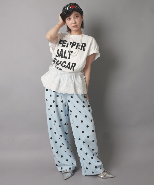 SPINNS(スピンズ)の「裏毛ワイドパンツ/ドット柄/韓国ガーリー(スウェットパンツ・レディース・ネイビー/サックスブルー/グレー・ONESIZE)」の18枚目の写真