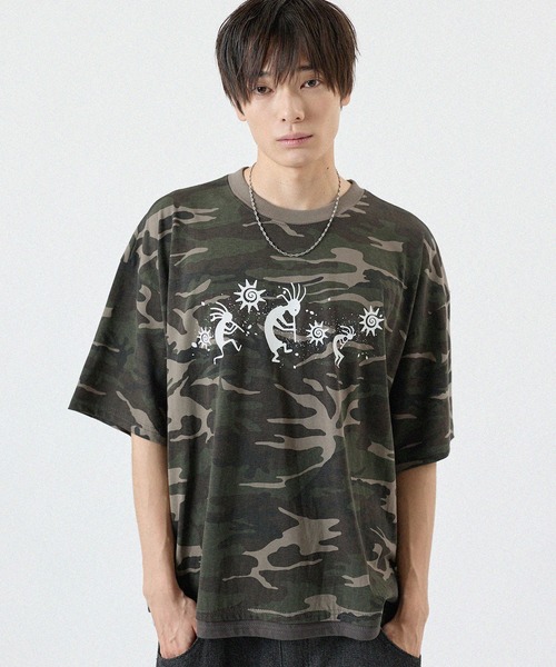 セール】グラフィックプリント迷彩半袖Tシャツ（Tシャツ/カットソー