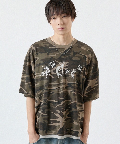 MSG（エムエスジー）の「グラフィックプリント迷彩半袖Tシャツ（Tシャツ/カットソー・メンズ・ベージュ/カーキ/チャコール・FREE）」の4枚目の写真