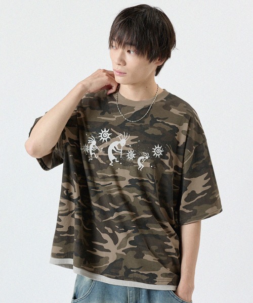 MSG（エムエスジー）の「グラフィックプリント迷彩半袖Tシャツ（Tシャツ/カットソー・メンズ・ベージュ/カーキ/チャコール・FREE）」の5枚目の写真