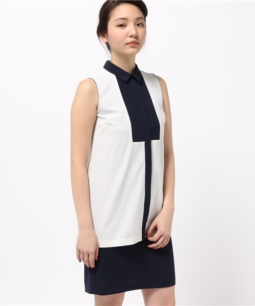 OUTLET（アウトレット）の「【'PalinkA】配色切替ノースリOnepiece（ワンピース・レディース・ベージュ/ホワイト・38/36）」の2枚目の写真