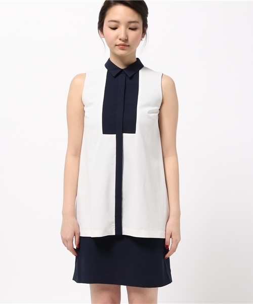 OUTLET（アウトレット）の「【'PalinkA】配色切替ノースリOnepiece（ワンピース・レディース・ベージュ/ホワイト・38/36）」の3枚目の写真