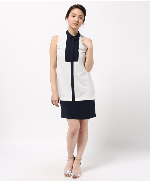 OUTLET（アウトレット）の「【'PalinkA】配色切替ノースリOnepiece（ワンピース・レディース・ベージュ/ホワイト・38/36）」の6枚目の写真