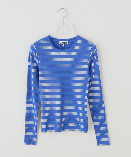 GANNI(ガニー)の「GANNI / ガニー Soft cotton rib stripe LS(Tシャツ/カットソー・レディース・ネイビー・SMALL)」の1枚目の写真