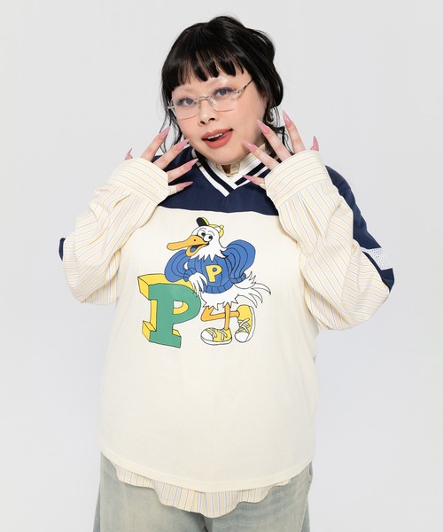 PUNYUS(プニュズ)の「【NEW SIZE】プレッピーユニフォームT(Tシャツ/カットソー・レディース・ネイビー/ピンク・5/4/3)」の2枚目の写真